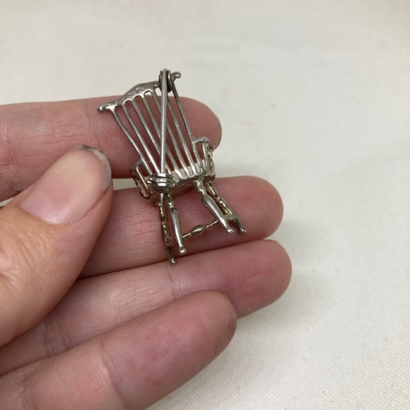 Solid 925 Sterling Silver Shaker / Antique-Vintage Chair Lapel Stick Pin Brooch - Picture 4 of 8